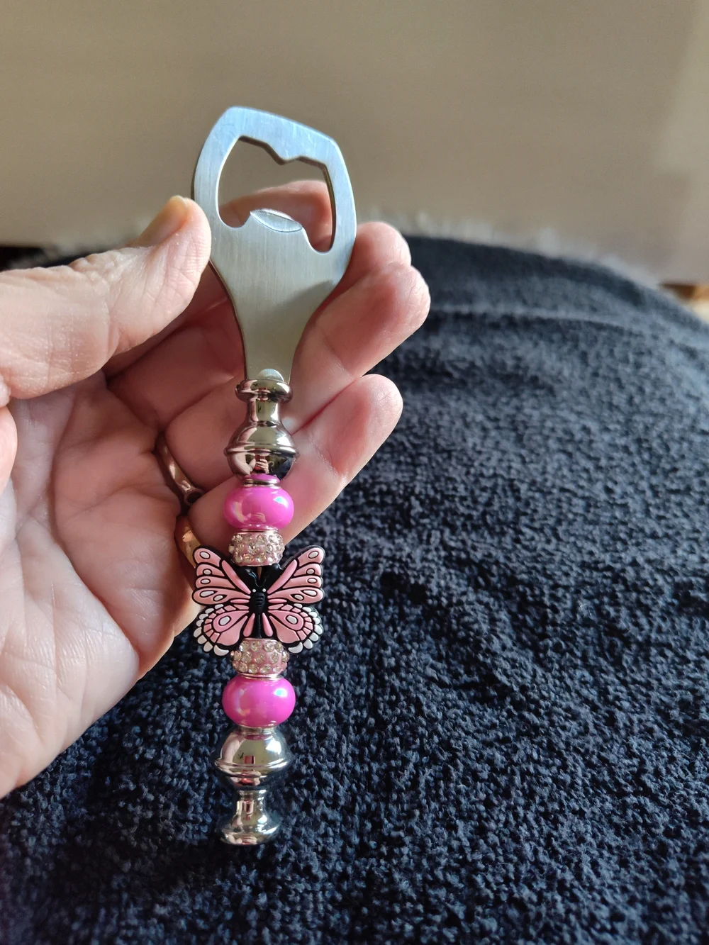 Beaded Butterfly Bottle Opener - Pink Accent